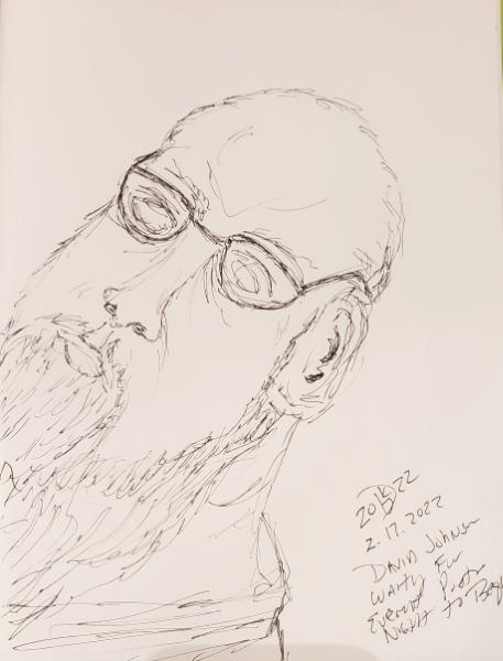 2.17.2022: Quick Sketch of David Johnson waiting for Everett Poetry Night to begin. 