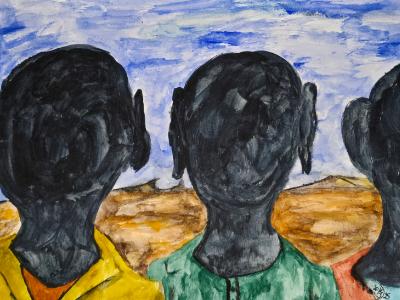 On a blue Monday, three shadow individuals stand on the edge of no where, while contemplating their lost identity. 