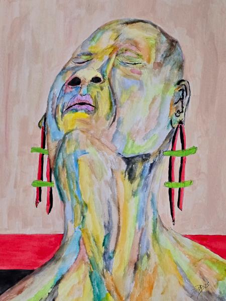With a slow exhale, she releases months of tension.