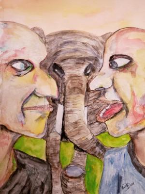 It was one of those strange days when friends fail to notice that their third had transformed into a elephant who continued... It was one of those strange days when friends fail to notice that their third had transformed into a elephant who continued...