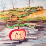 An Apple Head seeks tranquility beneath the waves. 