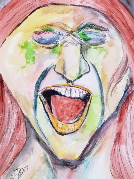 It's party time.... © 2023 By Duane Kirby Jensen 8 x 5.5 Watercolor and pen on watercolor paper