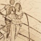 Lovers find a moment to embrace watching the Portuguese rock formations  09/23/19 // 23/09/19 sketch by Duane Kirby Jensen