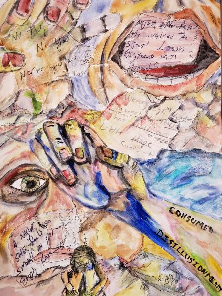 Scrapes from days past survive to birth fresh confrontations. © 2020 By Duane KirbyJensen,  9 x 12 watercolor wash and pen