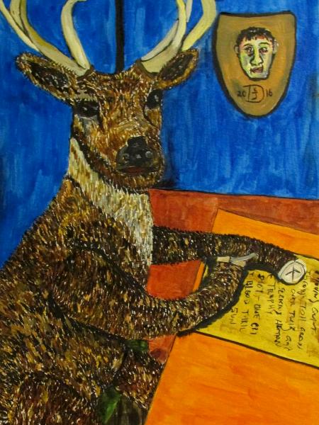 The Red-tailed Buck Pens His Newest Safari Club Poem While Dreaming of His Next Kill. 