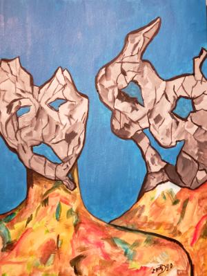 Two hollow men abide, wondering when their bodies will follow. Two hollow men abide, wondering when their bodies will follow.