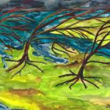 The Island of relentless winds © 2018 By Duane Kirby Jensen,  5.5 x 8.5 ink on watercolor paper