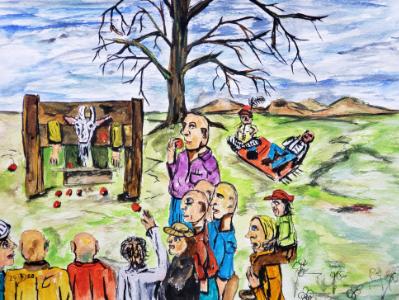 They gathered in celebration that each had not been chosen as the communities annual scape goat. A few enjoyed the irony .... They gathered in celebration that each had not been chosen as the communities annual scape goat. A few enjoyed the irony ....