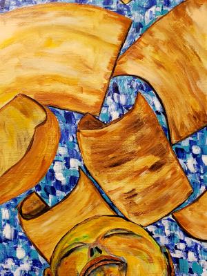 Dreaming of poems yet to write. © 2022 By Duane Kirby Jensen, 12 x 27 3/4, acrylic on paper.