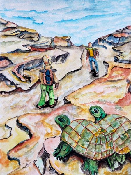 One turtle says to the other, "We were here before they showed and we will be here after they are gone." © 2019 By Duane Kirby J