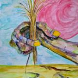 After the petals have fallen © 2025, By Duane Kirby Jensen  9 x 12. Watercolor, and pen on watercolor paper