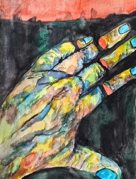 An offering of reception  © 2026, By Duane Kirby Jensen 7 x 10 watercolor on watercolor paper